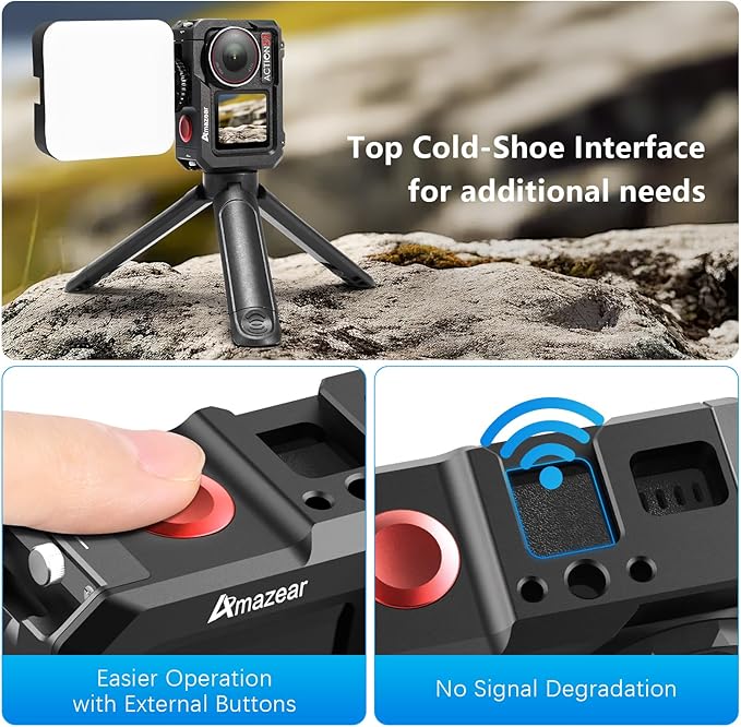 AMAZEAR Metal Cage for DJI Osmo Action 5 Pro,DJI Action3/4/5 Pro Premium Accessories Multifunction Protective Frame Case Aluminum Housing Camera Expansion Protector, Black