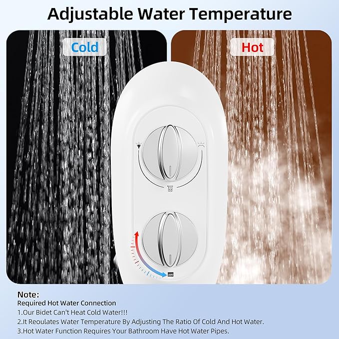 Ultra-Slim 3-in-1 Bidet Attachment for Toilet, Adjustable Warm/Cold Water & Pressure, Self-Cleaning Dual Nozzles for Posterior & Feminine Wash, Easy Install (White）