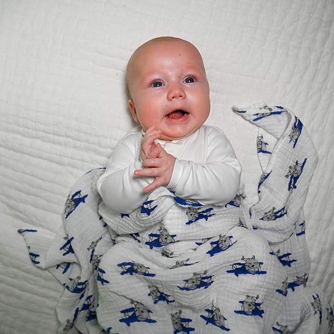 LollyBanks 3 Pack Muslin Swaddle Blanket, 100% Muslin Cotton Soft Swaddle Blankets for Baby Boys, 47 X 47 Inches Cozy Swaddles for Newborns, Baby Essentials, Registry (Trucks Airplanes and Trains)