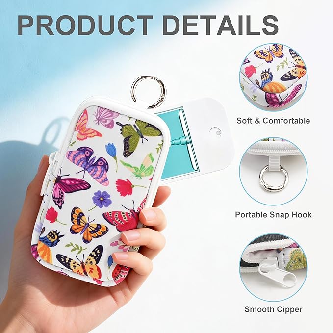 KJQJLY 2 Pack Hand Sanitizer Holder Pouch, Zippered Portable Sanitizer Case with Cute Pattern, Keychain D-Ring for Purse, Backpack & Travel