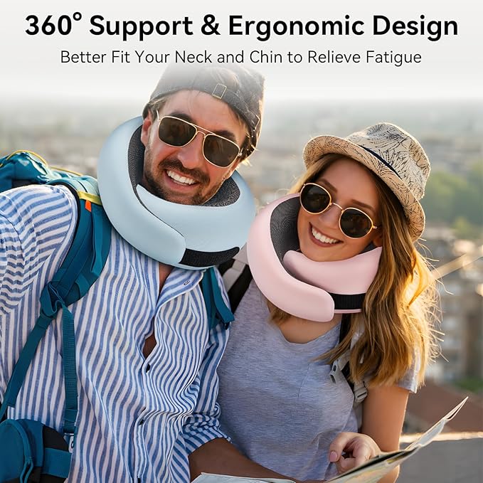 Travel Pillow, 100% Pure Memory Foam Neck Pillow for Airplanes, Comfortable Breathable Cover, Travel Essentials for Plane, Car, Train and Home, Red