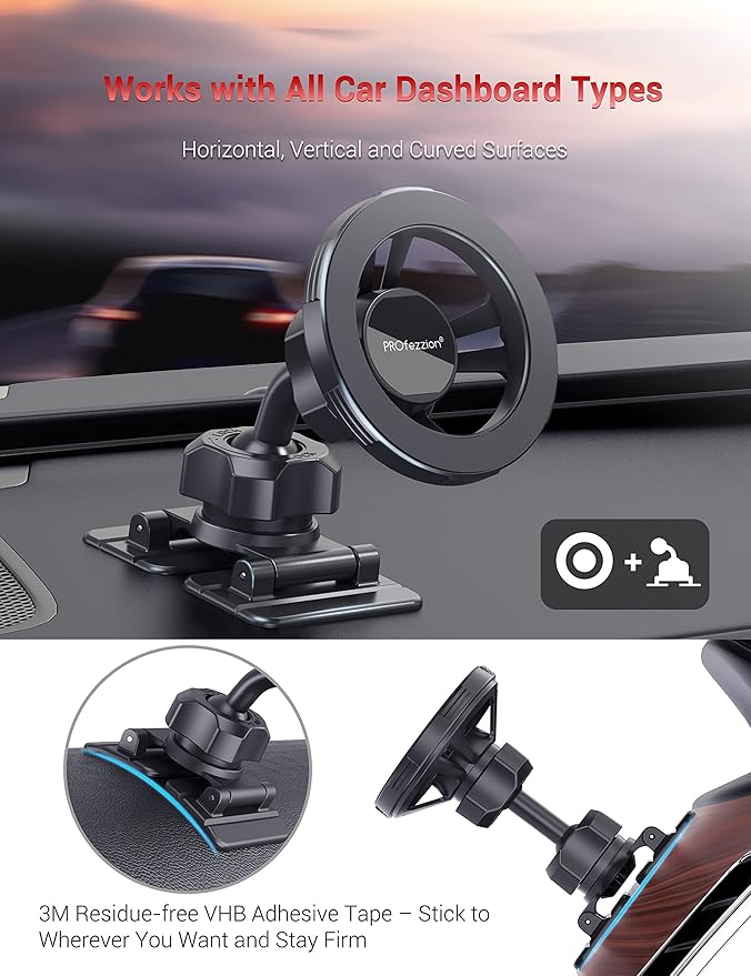 PROfezzion Airplane Travel Essentials Magnetic Phone Holder for MagSafe Blue & 2 in 1 Combo Magnetic Phone Holder for Car Vent or Dashboard Compatible with iPhone 15 14 13 12 Pro Max Plus, MagSafe Cas