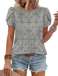 OFEEFAN Blouses for Women Dressy Casual Petal Short Sleeve Shirts Crochet Lace Boho Tops Spring Fashion Summer Outfits