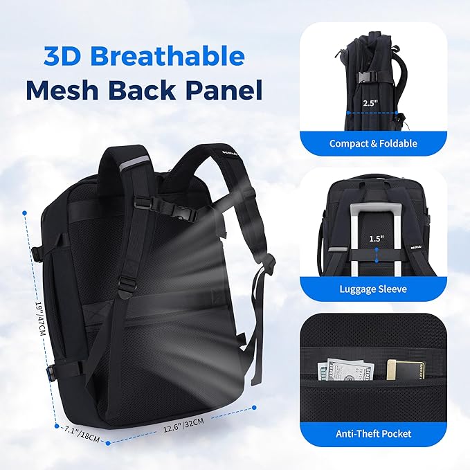 ECOHUB 17" Travel Backpack for Men United Airlines Personal Item Travel Bag TSA Friendly Business Computer Bag with USB Charging Port & Wet Compartment,Black