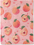 Peach Flannel Blanket - Cute Happy Fruit Smiling Peaches on Pink Throw - Lightweight Soft Cozy Gifts Blankets for Kids Adult,Modern Home Room Whimsical Decor 60x80in