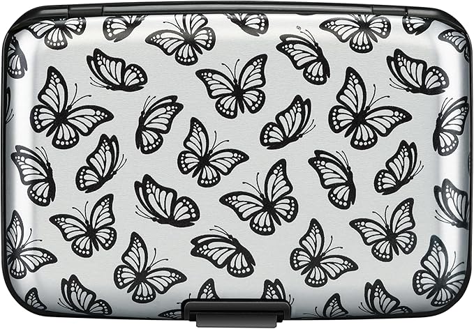 ELFISH Mini RFID Aluminum Wallet Credit Cards Holder Business Card Case Metal ID Case for Men Women(Little Butterflies)
