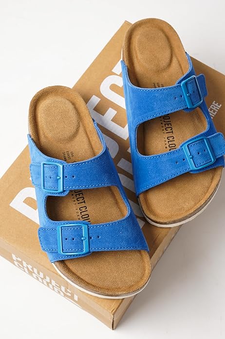 Project Cloud 100% Genuine Leather Flat Sandals For Women 2026 Cork Footbed Womens Sandals with Memory Foam and arch support Vacation Essentials Slides for Women Footwear (Venita)