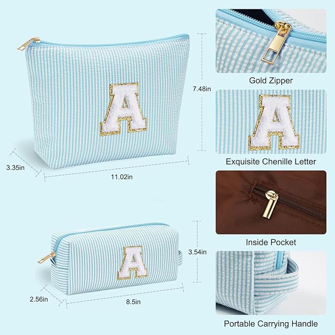 YOOLIFE Initial Makeup Bag for Women Girls - Skin Care for Teens 10-12 | Make Up Bag | Gifts for Women | Graduation Gifts | Mothers Day Gift | Tween Girls Trendy Stuff Spring Break Essentials T