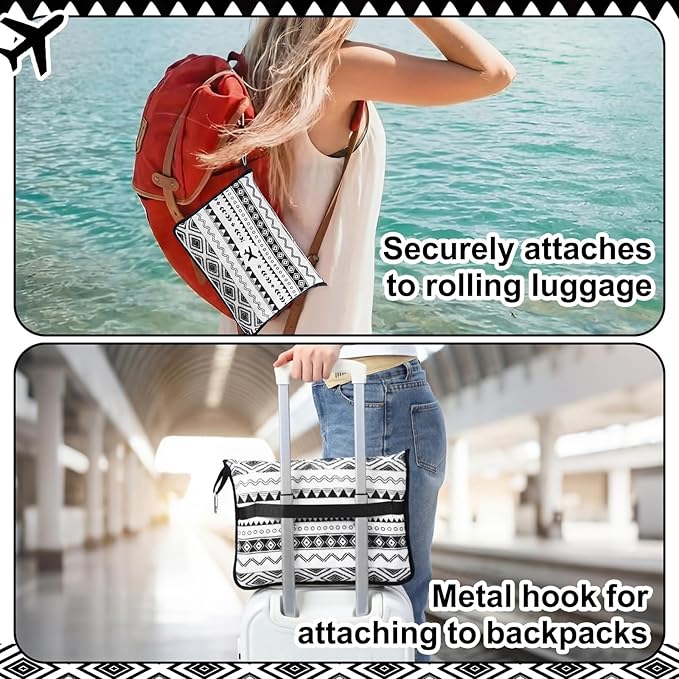 Gilprop Boho Travel Blanket Airplane Compact with Bag 2 in 1 Soft Boho Fleece Travel Blanket and Pillow Set with Luggage Sleeve Backpack Clip Compact Lightweight Airplane Essentials for Spring Summer