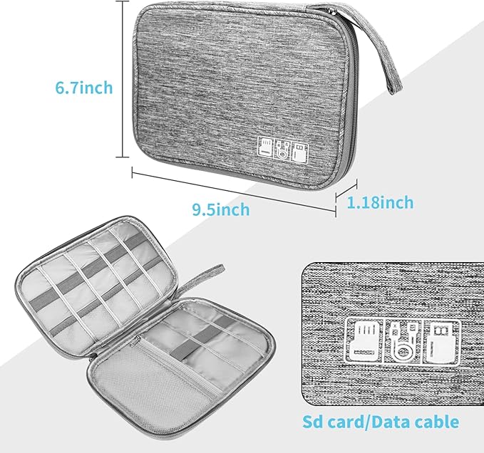 Lcsmaokin Electronics Organizer Travel Case,Electronic Accessories Storage Bag,Portable Waterproof Cable Organizer Bag,Travel Cord Organizer Bag for Small Charging Cord Storage,Cables,SD Card (Grey)