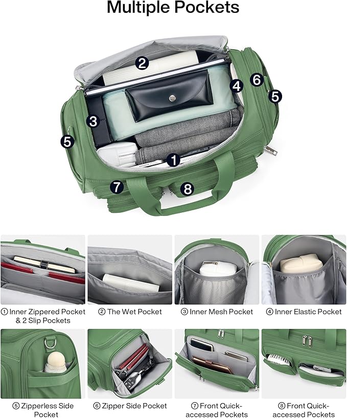 MILADA Underseat Carry On Luggage Bags for Travel Lightweight Foldable Carry On Bags for Airplanes Small Duffle Bag for Men Women TSA Approved Underseat Bag Travel Tote Bags, Forest Green