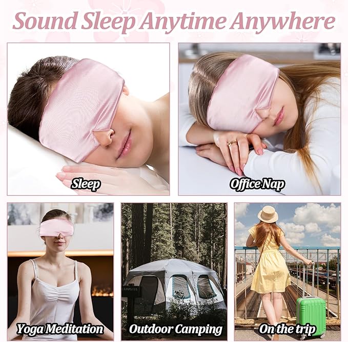 ElevateTech Silk Sleep Mask for Women Men, Soft Eye Mask for Side Sleepers Large Blackout Sleeping Masks with Adjustable Band Silk Eye Cover for Sleeping Travel Yoga Nap, Pink