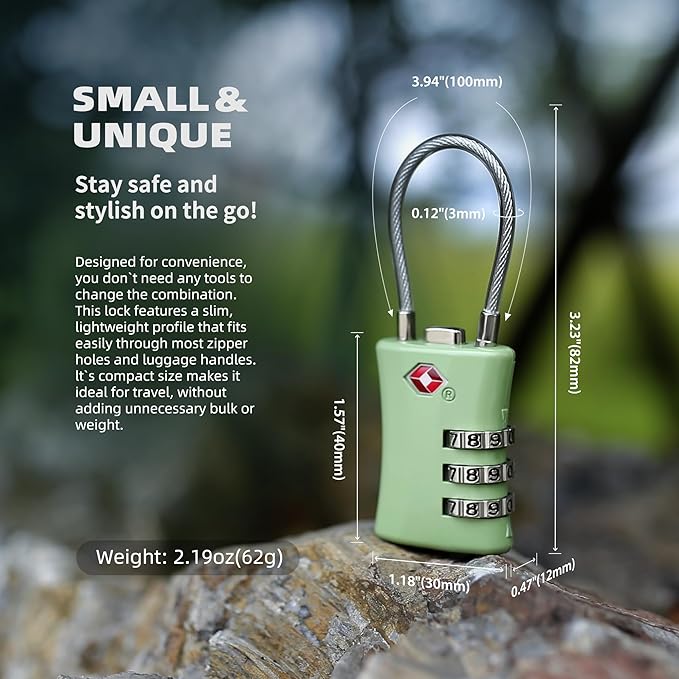 Luggage Locks TSA Approved, Airplane Travel Essentials, TSA Locks for Luggage, Suitcase, Anti Theft Small Padlock Combination, Mini Cable Padlock for Backpack, Bag Zipper, Case, Tool Box
