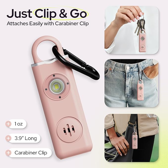 Personal Alarm for Women Safety - 130dB Loud Rechargeable Keychain Siren - LED Light, Carabiner Clip, Low Battery Alert, USB-C Charging TSA Safe Self Defense Alarm by Weten (Pink)