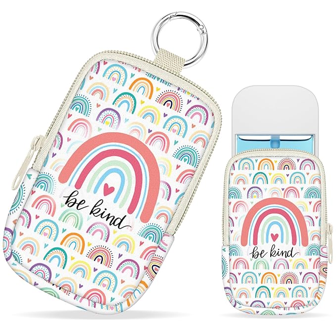 Be Kind Rainbow Hand Sanitizer Spray Case, Hand Sanitizer Holder Zippered Pouch, Cute Fashion Accessory with Snap Hook for Glow Mist and Power Mist 1FL OZ