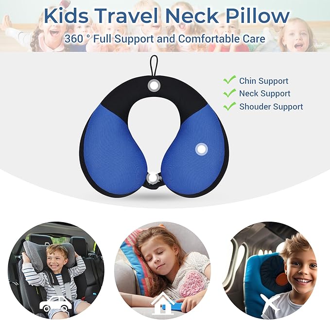 COOLBEBE Kids Travel Neck Pillow, Softly Headrest Travel Pillow for Car & Airplane, Traveling Gifts for Toddler & Children, Haze Blue
