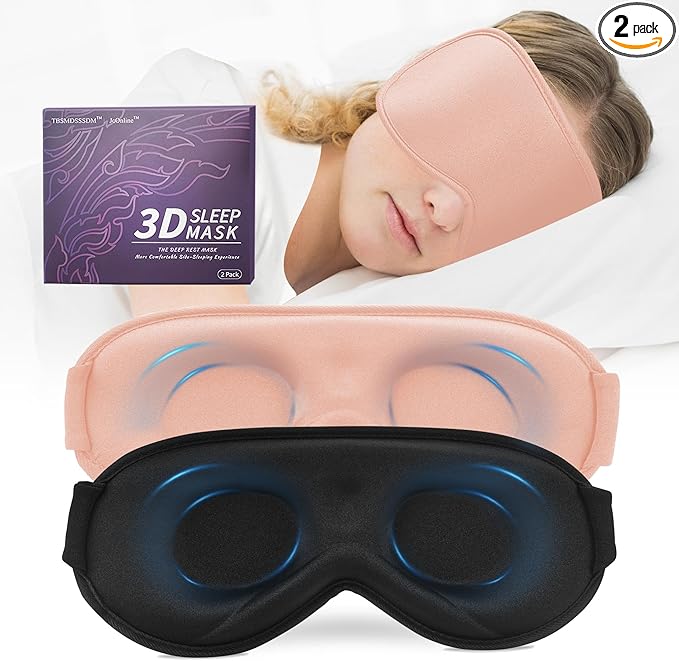 3D Sleep Mask for Men&Women, 2 Pack Contour Eye Masks for Sleep, Side Sleeping Mask for Men&Women, Blackout Eye Mask for Sleeping Eye Mask, Airplane Travel Essentials for Men, Meditation Black & Pink