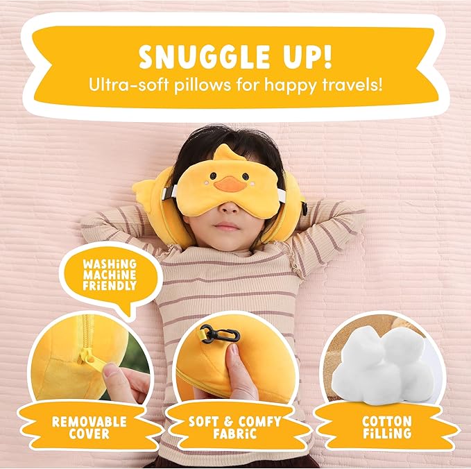 ecoZen Lifestyle Travel Neck Pillow with Eye Mask - Kids Travel Pillow for Sleeping - Toddler Travel Essential and Travel Accessories, Road Trip and Airplane Travel Essentials