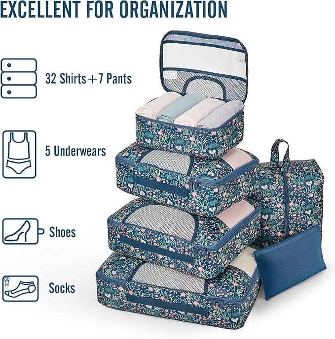 Veken 8 Set Packing Cubes for Travel Essentials, Suitcase Organizer Bags in 4 Sizes, Carry-On Luggage Accessories with Large Laundry Bag & Passport Holder, Must-Have for Airplane, Road Trip & Camping