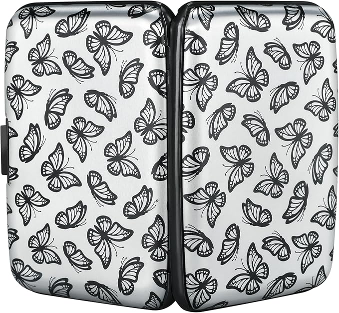 ELFISH Mini RFID Aluminum Wallet Credit Cards Holder Business Card Case Metal ID Case for Men Women(Little Butterflies)