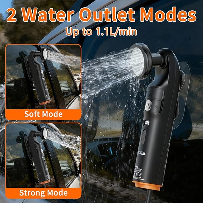 Portable Bidet & Shower for Travel, JUTIMER 2.5L&1600mAh Rechargeable Camping Shower, 2 Showerheads Bidet Sprayer, 2 Modes Waterproof Handheld Bidet, Outdoor Shower Kit for Hiking, Travel