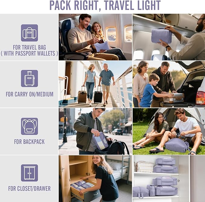 Veken 8 Set Packing Cubes for Travel Essentials, Suitcase Organizer Bags in 4 Sizes, Carry-On Luggage Accessories with Large Laundry Bag & Passport Holder, Must-Have for Airplane, Road Trip & Camping
