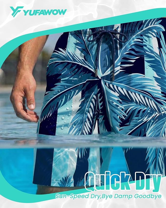 Men Swim Trunks 9 Inch with Mesh Lining Breathable Quick Dry Drawstring Pockets for Summer Beach Pool Board