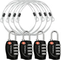 Lumintrail TSA Approved Locks, 4 Digit Combination Luggage Locks TSA Approved, Travel Locks for Luggage & Suitcase with 4-FT Steel Cable, Black, 4 Pack
