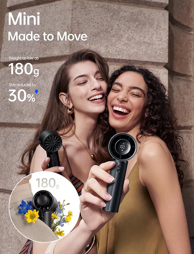 JISULIFE Handheld Fan Pro1 Mini - Refined Utility: Elite PU Leather, 30 Hour Cooling Power, Aroma Pod, 100-Speed Precision, Portable Fan for Travel, Outdoor, Concerts, Gifts for Women Men- Black