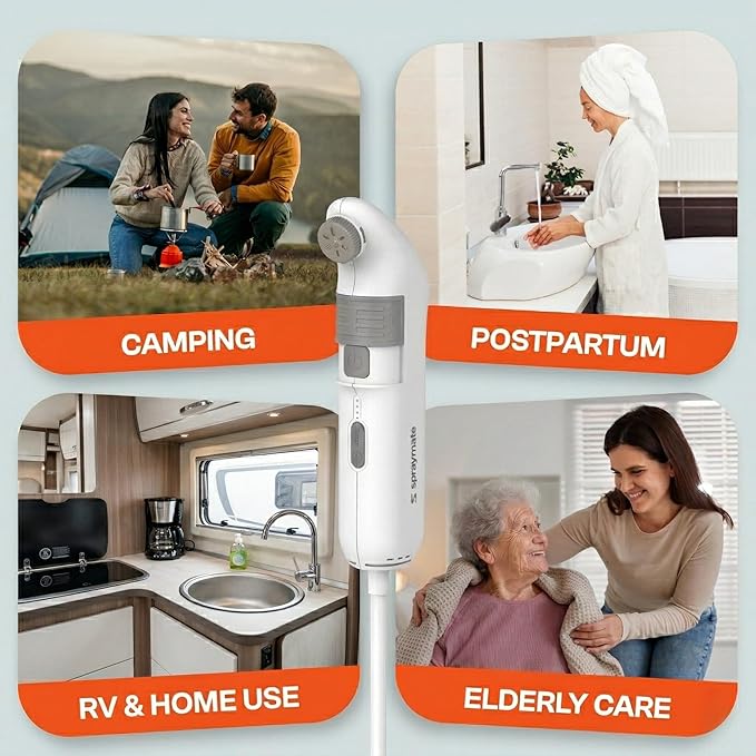 Portable Bidet for Travel & Home – Electric High Pressure Rechargeable Bidet for Women & Men | 2.5L Bottle | 1300ML/Min Flow | USB-C | 1600mAh Battery | USA Brand – Spray Mate Jumbo (White)
