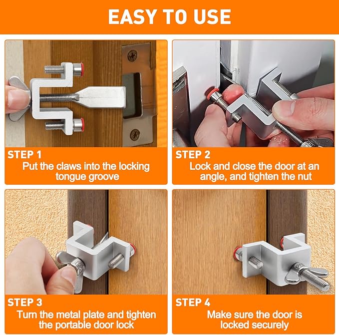 HOWDIA Portable Door Lock Dual Nut Adjustment, Thickened Body Hotel Door Locks for Travelers Security, Home Door Safety Locks from Inside for Additional Privacy