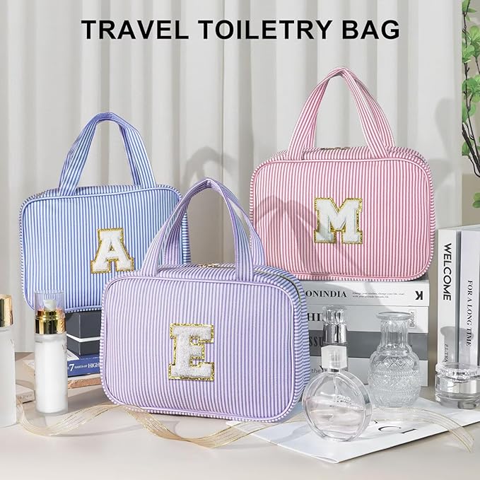 TOPEAST Travel Toiletry Bag Makeup Bag - Hanging Toiletry Bag for Women, Portable Toiletries Travel Bag and Cosmetic Bag, Airplane Travel Essentials Travel Toiletry Bag - Letter J, Blue