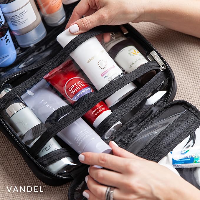 VANDEL Waterproof Hanging Toiletry Bag [TSA-Approved] Hanging Makeup Organizer Bag, Cosmetic Travel Bags for Women, Makeup Case Toiletries Organizer Hygiene Bathroom Shower Caddy - Black