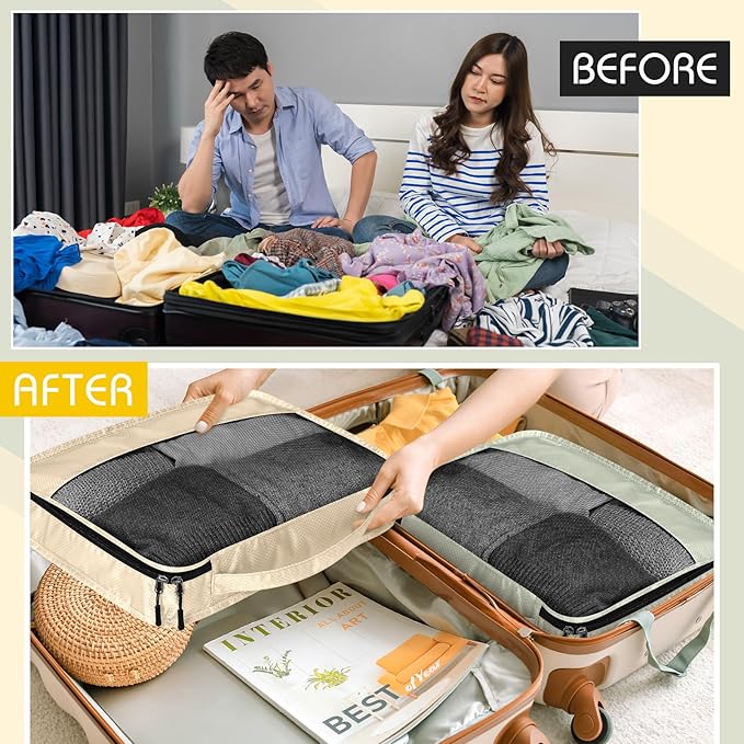 5 Pcs Packing Cubes for Suitcase Large Travel Cubes Carry on Luggage Organizer Bags for Clothes Accessories(S,Yellow)