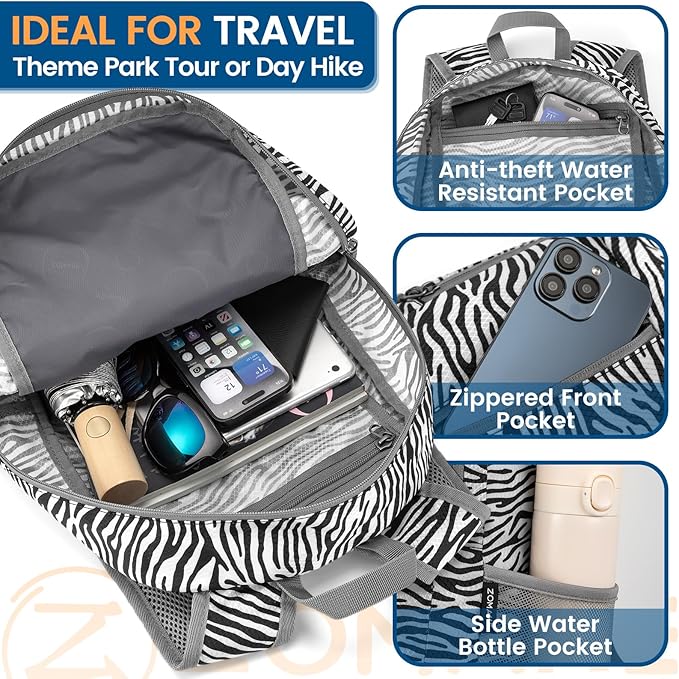 ZOMAKE Ultra Lightweight Packable Backpack 25L - Foldable Hiking Backpacks Water Resistant Small Folding Daypack for Travel(Zebra print)