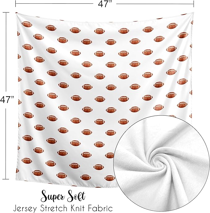 Sweet Jojo Designs Brown and White Football Boy Baby Swaddle Blanket for Infant Newborn Lightweight Jersey Stretchy Receiving Security Stroller Cover for Watercolor Vintage Sports Themed Collection