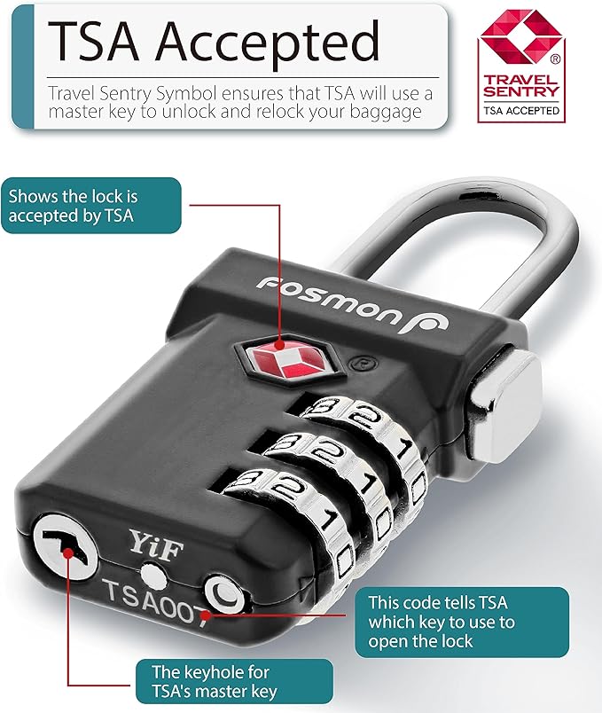 Fosmon TSA Approved Luggage Locks, Suitcase Travel Lock with Push Release Button, 3 Digit Combination Padlock for Gym Locker, Backpack Zipper- 4 Pack