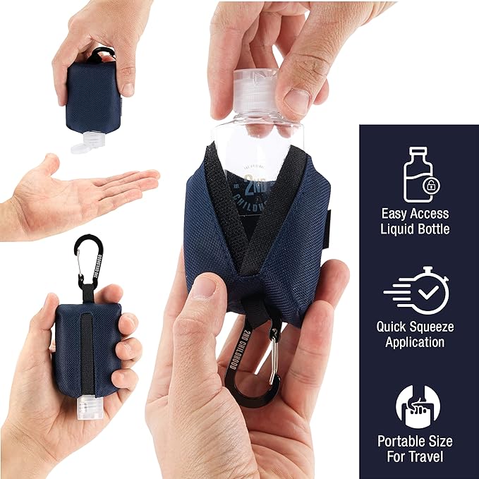 2nd Childhood Travel Hand Sanitizer Keychain – Small Refillable 2 oz Bottle with Clip-On Holder – Portable Sanitizer Case for Purse, Backpack, Gym Bag