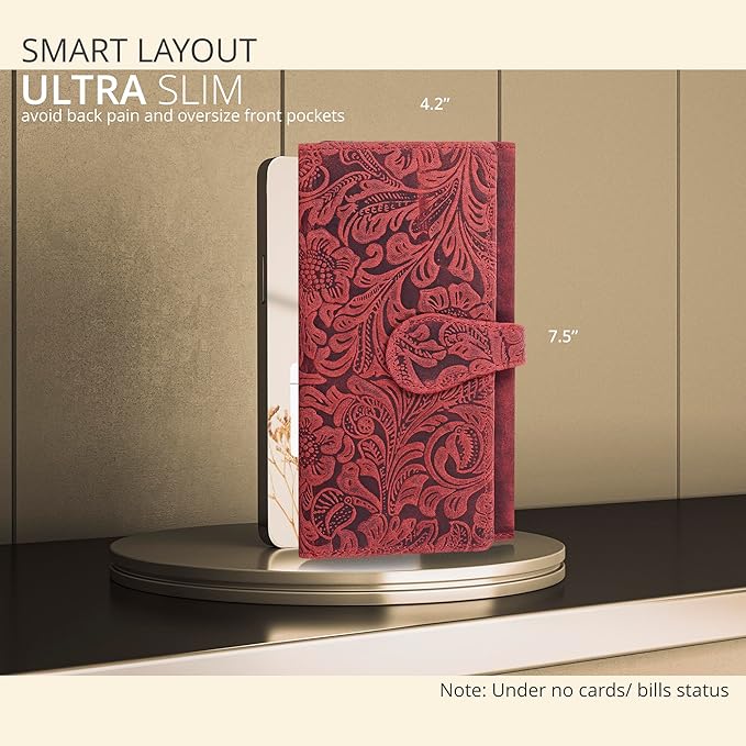 Real Leather Women Wallet Leather with RFID Blocking -Trifold Card Holder Designer Ladies Clutch with ID Window Wallets
