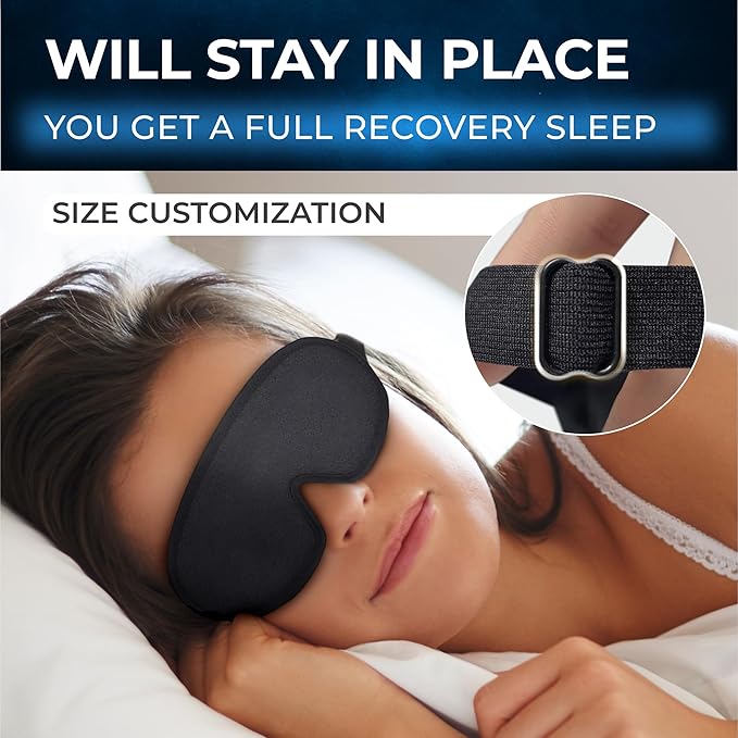 Peace&Quiet | PQ Sleep Mask for Side Sleepers - 3D Contoured Light Blocking Sleeping Mask for Women and Men, Lightweight & Soft Eye Shade Cover for Deep Rest, Premium Quality (Black)