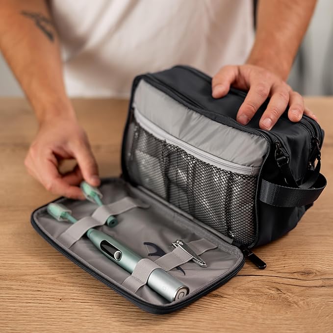 Carrywell (Not Made In China) Toiletry Bag For Men, Shaving Kit, Travel Organizer Dopp Kit, Interior Compartments and Pockets For Toiletries and Accessories, Black