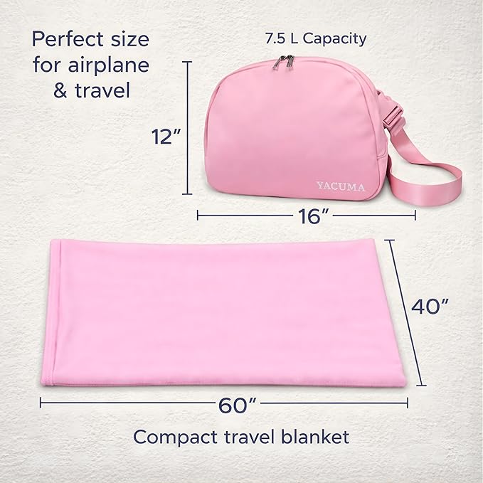 Travel Blanket Airplane – Ultra Soft Flannel 40”x60”, Compact & Lightweight with Organizer Bag, Cozy Travel Blanket for Flights, Road Trips, and Home Comfort - Pink