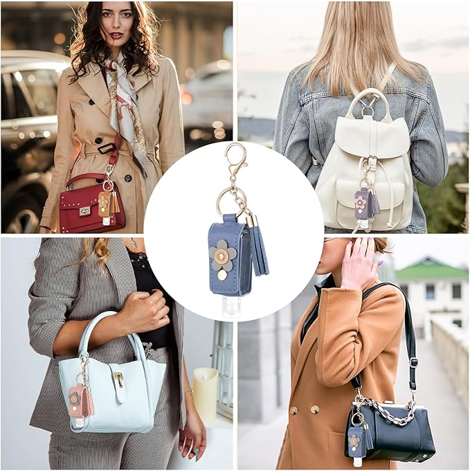 4 Pcs Handwashing Fluid Keychain Portable 30ml Refillable Leather Hand Handwashing Fluid Mini Case Holder Keychain Travel Size for Toiletry Lotion Liquid Soap Shampoo