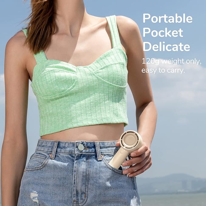 JISULIFE Mini Portable Fan-Bladeless Safe Design, Powerful Turbo Handheld Fan with 3 Speeds, USB Rechargeable, Small Pocket Design for Travel/Lash, Gifts For Girls/Women (Pack of 2)
