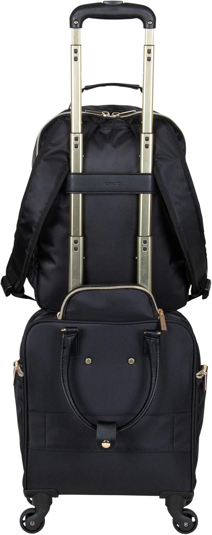Kenneth Cole REACTION Chelsea 2-Piece Bundle - 17" 4-Wheel Spinner Underseat Carry-On Luggage & Matching 15" Laptop Backpack, Black