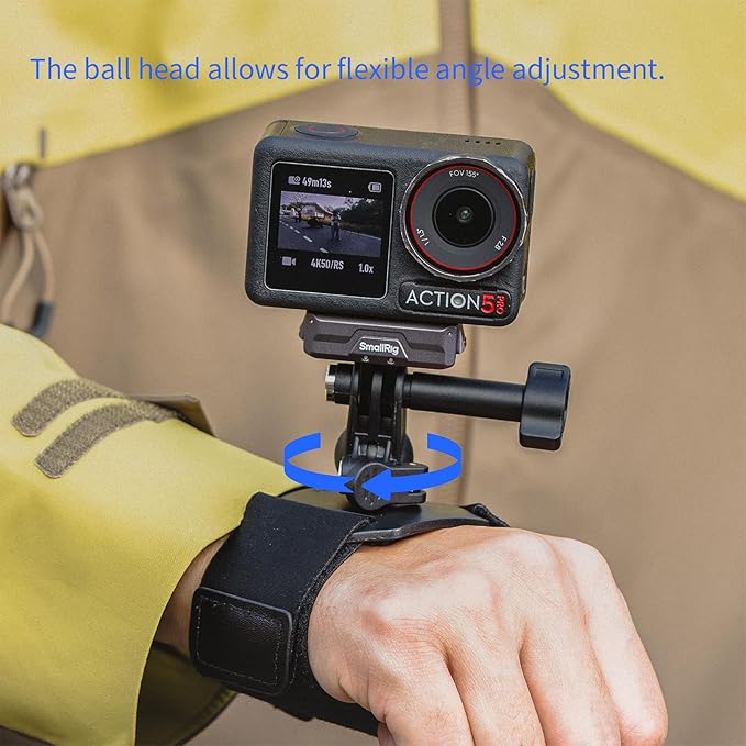 SMALLRIG Wrist Strap Mount for GoPro Hero 13/12/11/10/9 Black, for DJI Osmo Nano Action 6/5 Pro/4/3, for Insta360 X5/4/3/Ace Pro 2, for AKASO, with Ball Head Adapter Base - 5723