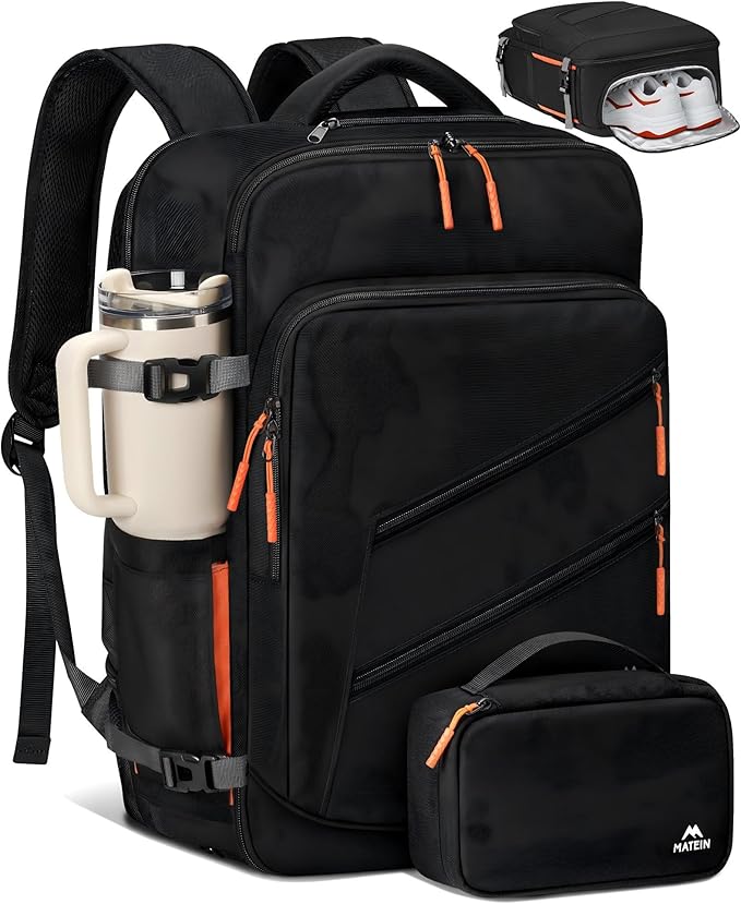 MATEIN Carry on Backpack for Airplanes, 40L Travel Backpack Airline Approved with Shoe Compartment Detachable, Water Resistant Large Carry on Bag with Wet Pocket for Flight Essentials, Fits 17" Laptop