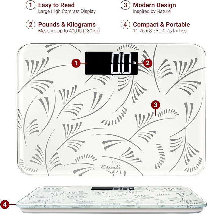Escali Compact Digital Bathroom Travel Scale for Body Weight with Small Space-Saving Platform and High Capacity of 400 lb, Batteries Included
