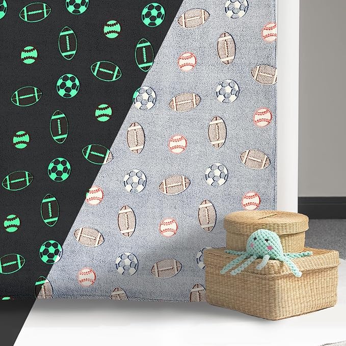 Wajade Sports Balls Gifts Toys for Boys Girls - Glow in The Dark Sports Balls Blanket Birthday Christmas Decor for Kids Age 3 4 5 6 7 8 9 10 11 12 Years Old Teens Child Throw Light Grey 50"x60"