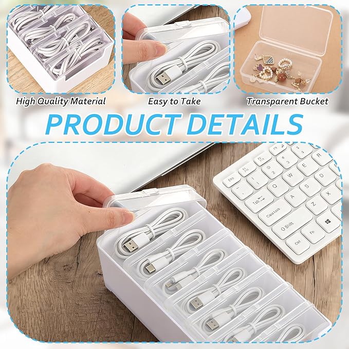 4 Sets Cable Organizer Storage Box with 11 Clear Switch Case Desktop Cable Management Box Power Cord Organizer Stackable Cords Storage Organizer for Office Home Desk Accessories Stationery Supplies